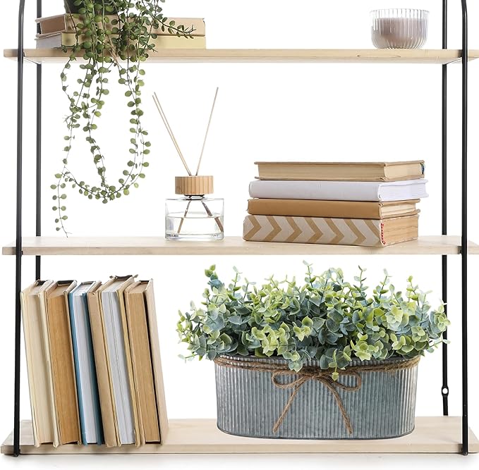 Winlyn Artificial Eucalyptus Arrangement in Rustic Oval Galvanized Metal Planter Box Faux Eucalyptus Bush Greenery Potted Plants for Farmhouse Indoor Home Office Table Centerpiece Kitchen Décor