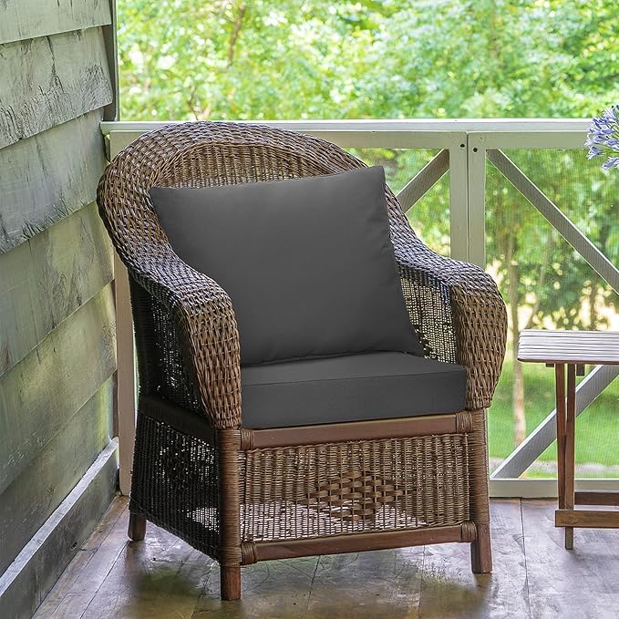 Giantex Patio Cushion Set, Deep Seat and Back Cushion, Outdoor Chair Pads with Ties, Cushion Replacement for Patio Furniture, Waterproof and High Resilient, 6 Inch Thick Indoor Floor Cushion