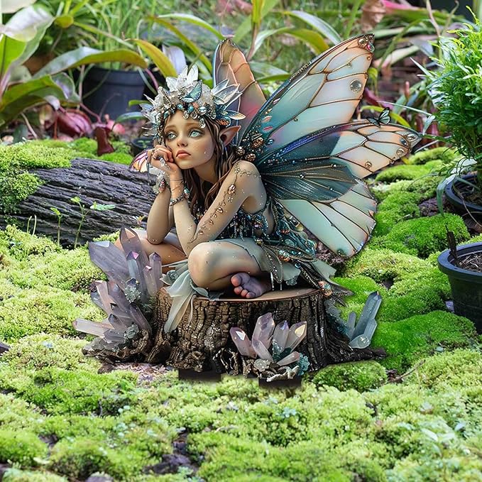 JOYO 11.8''Bohemian Fairy Flower Pot Decoration,Fairy Garden Planter Accessories,2D Acrylic Ground Plug,Fairy Pumpkin Angel Garden Stake for Pot Plants and Garden Yard Lawn Décor (P)