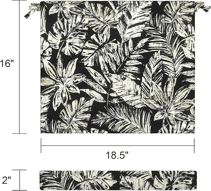 LVTXIII Outdoor Chair Cushions 18.5"x16"x2" Pack of 2, Water-Repellent Square Corner Memory Foam Seat Cushions with Ties for Garden Patio Furniture, Tropical Leaf Black