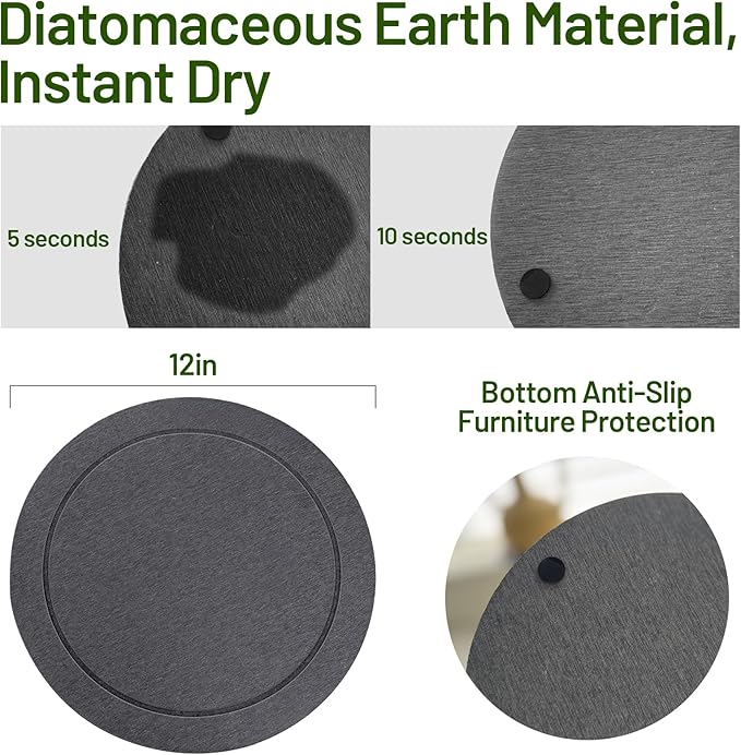 MUDEELA Diatomaceous Earth Plant Saucers for Indoor & Outdoor, 3 Pack of 12 Inches Round Plant Tray Plant Dish Pant Plate to Catch Water for Flower and Plant Pot, Instant Drying Stone Drainage Tray