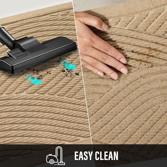Sturdy Front Door Mat, Absorbent Muddy Dirt Resist Welcome Door Mats Outdoor Indoor, Stain and Fade Resistant, Non-Slip Backing Entry Mat Low Profile Doormat for Entryway, 36×24, Beige