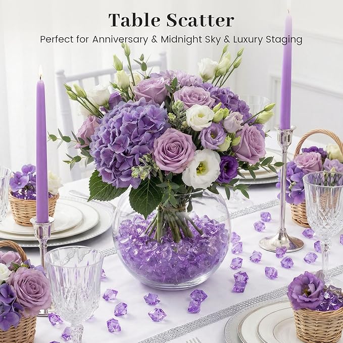 DomeStar Purple Fake Ice Rocks, 150PCS Acrylic Gems Crystals Plastic Diamonds Centerpiece for Vase Fillers Wedding Party Table Scatter