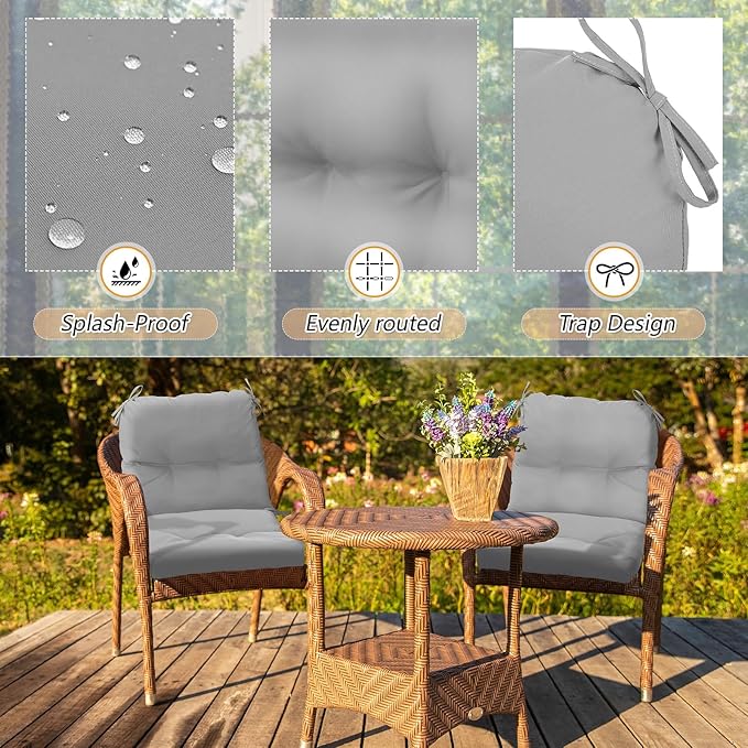 Geetery Set of 4 High Back Wicker Patio Chair Cushions for Outdoor Furniture 41.74x20.87x3.94 Inch Waterproof Thick Replacement Seat Pads with Non Slip Ties for Porch, Deck, Lawn & Garden(Light Grey)