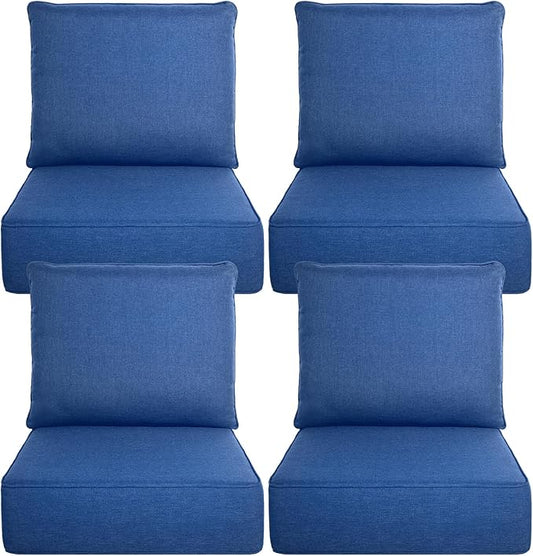 Belord Luxury 6" Thick Outdoor Cushion 4 Set - 22 x24 Inch 28D Sponge Filling Fade-Resistant Chair Cushion, Spill Proof Removable Patio Furniture Replacement Cushion for Sofa Bench Swing - Blue
