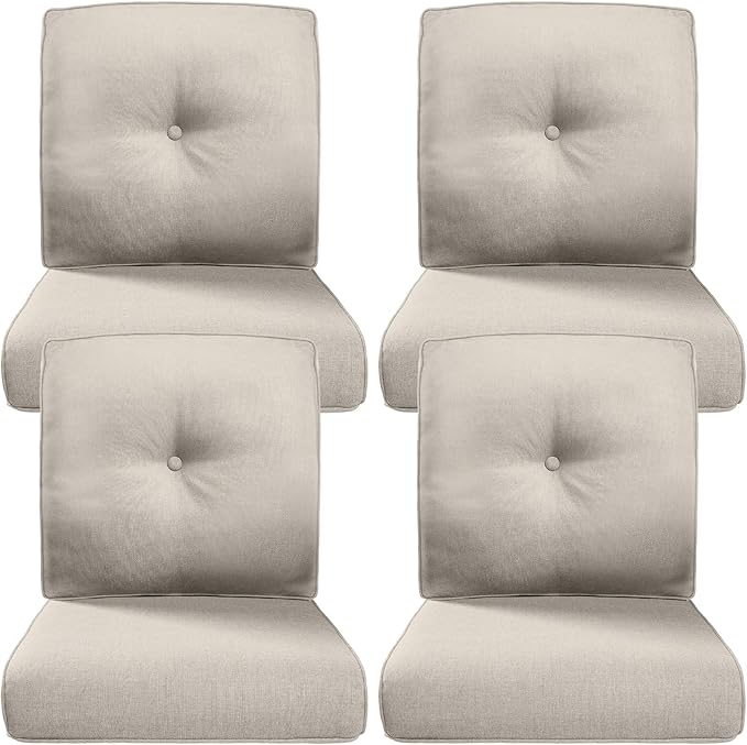 Belord Luxury 4" Thick Outdoor Cushion 4 Set - 22 x24 Inch 28D Sponge Filling Fade-Resistant Chair Cushion, Spill Proof Removable Patio Furniture Replacement Cushion for Sofa Bench Swing - Beige