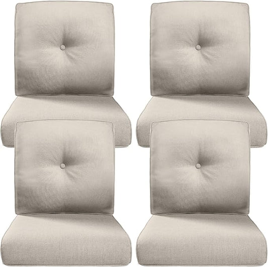 Belord Luxury 4" Thick Outdoor Cushion 4 Set - 22 x24 Inch 28D Sponge Filling Fade-Resistant Chair Cushion, Spill Proof Removable Patio Furniture Replacement Cushion for Sofa Bench Swing - Beige