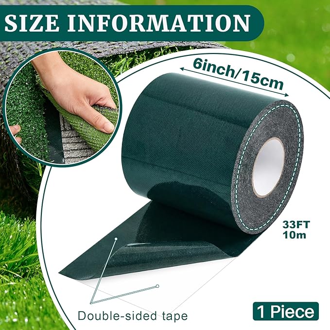 1 Roll 6 in x 33 ft Double Sided Turf Tape for Artificial Grass Rug Self Adhesive Artificial Turf Tape for Lawn Garden Carpet Connecting Outdoor Carpet