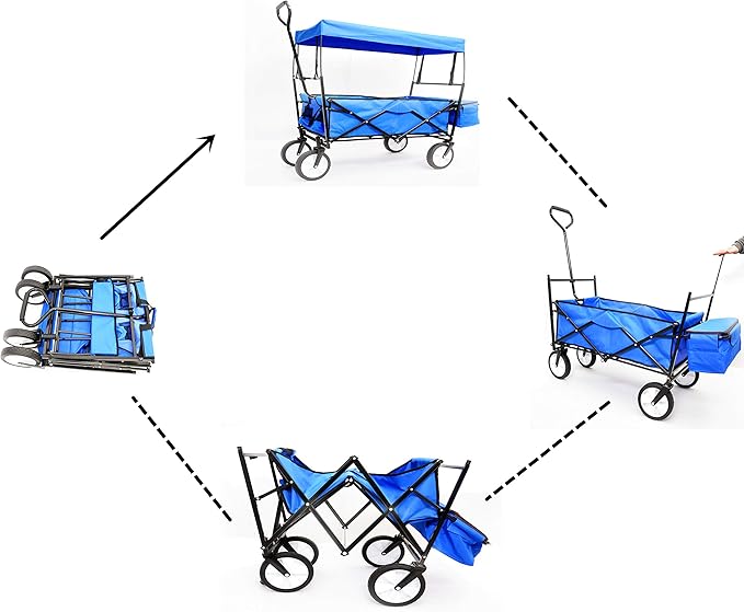 Garden Shopping Beach Cart Folding Wagon with Umbrella Accessories Package for Camping Wagon Camping Outdoor Picnic Beach Blue One Size