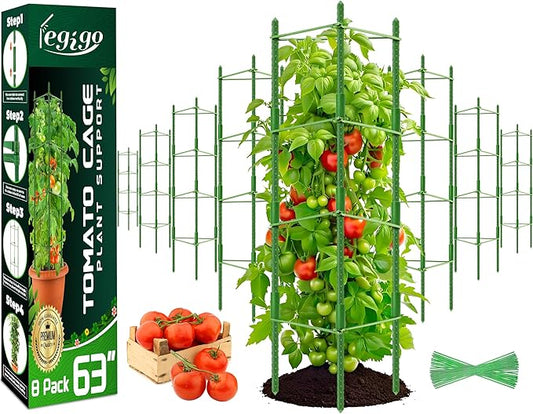 Legigo 8-Pack Up to 63inch Tomato Cages for Garden Plant Support- Garden Stakes Tomato Cage, Tomato Trellis for Potted Plants, Tomato Cages Plant Stakes for Climbing Vegetables Plants Flowers