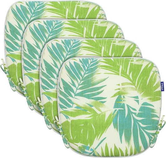 SleepMan Outdoor 17"x16" Chair Cushions with Ties Set of 4, Water Resistant All Weather U-Shape Seat Pads for Patio Garden Furniture Indoor Fade Resistant Patio Cushions (Green Bamboo)
