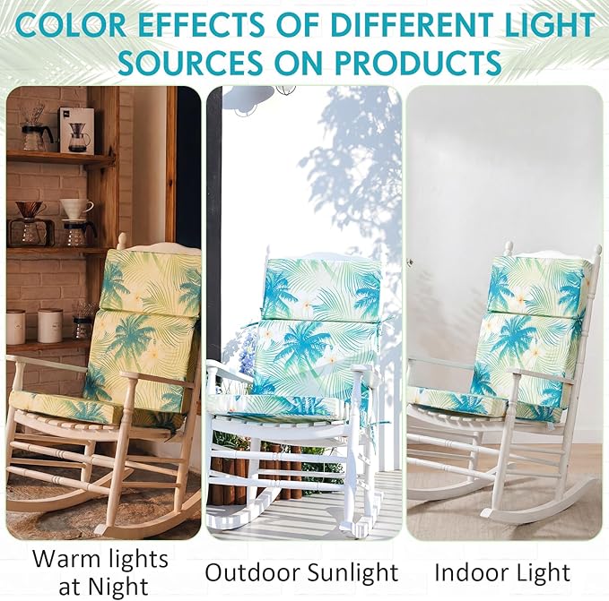 4 Pack Outdoor High Back Chair Cushion, 44 x 20 inches Patio Chair Cushions Waterproof Rocking Cushions Indoor Furniture Seat Pad, Weather Resistant (Palm Tree,Green)