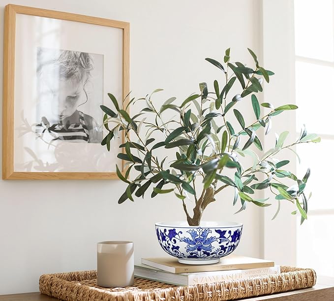 Hollyone Blue and White Vase Porcelain Planters 7 Inch Garden Bowl Modern Ceramic Pots Classic Chinese Floral Vase for Indoor Outdoor Succulents Bonsai Fairy Gardens Herbs