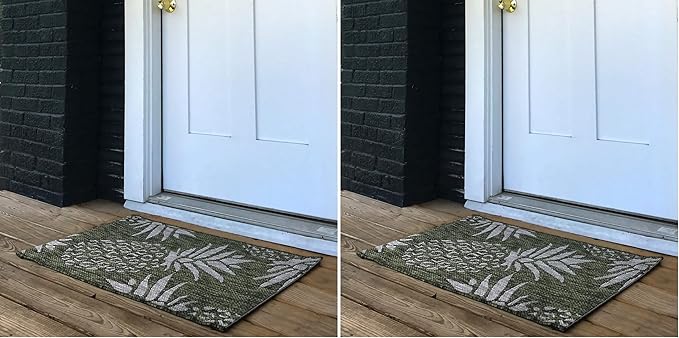 LR Home Ox Bay Caleb Green/Taupe Coastal Pineapples Indoor/Outdoor Area Rug (Pack of 2)