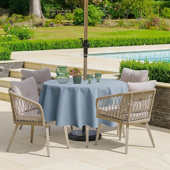 Outdoor Tablecloth Wrinkle-Free Stain Resistant Waterproof Polyester Fabric Table Cover with Zipper Umbrella Hole for Picnic/Party/Dinner/Patio Garden(60inch Round,Zippered,Blue Fog)