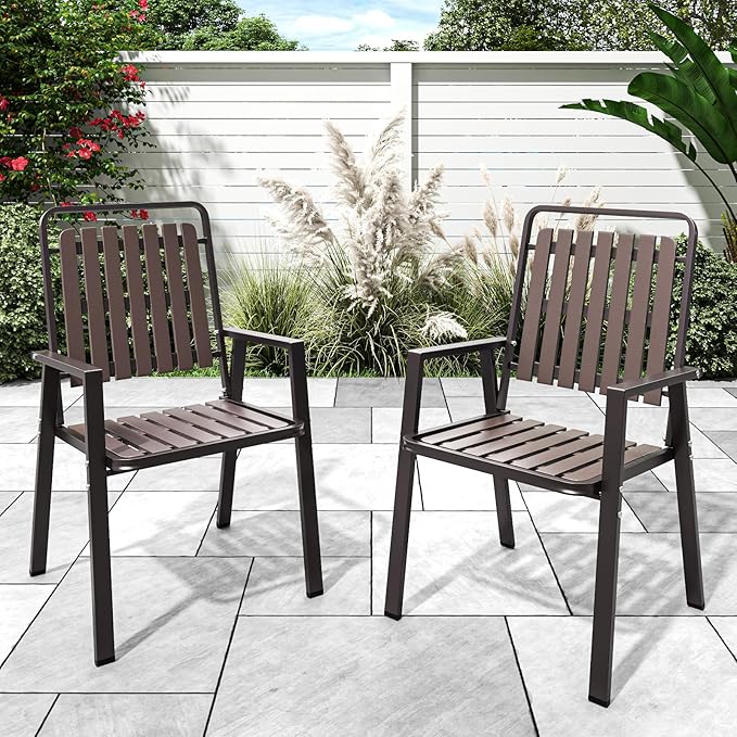 350LBS Outdoor Patio Chairs Set of 2, Patio Dining Chairs with Metal Frame, Heavy-Duty Outdoor Chairs with Armrest for Garden, Poolside, Backyard, Lawn