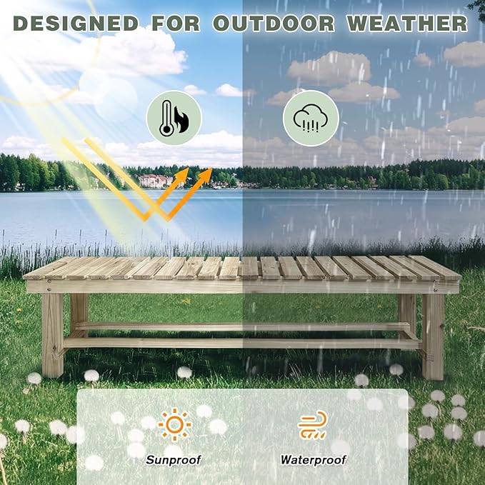 Outdoor Garden Bench, 2-Person Wood Patio Bench Weatherproof Outdoor Backless Bench, Anti-Corrosion and Anti-Rust Garden Benches for Garden Lawn Porch Park Backyard (Natural,35.5''/90cm)