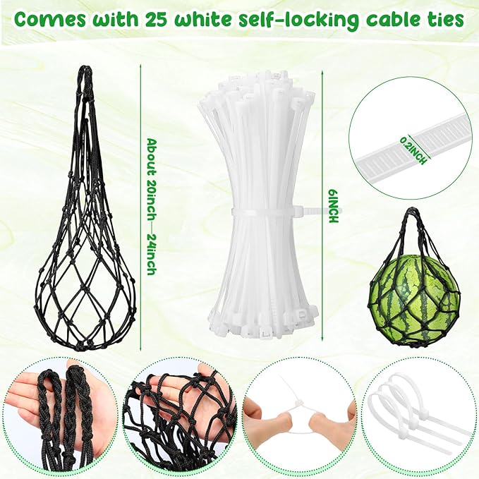 Nuenen 12 Pcs Watermelon Net Melon Hammock Melon Cradle Plant and Garden Supports Pumpkin Support Hanging Bag Protects Watermelons, Honeydew, Squash, Cantaloupes (Black)