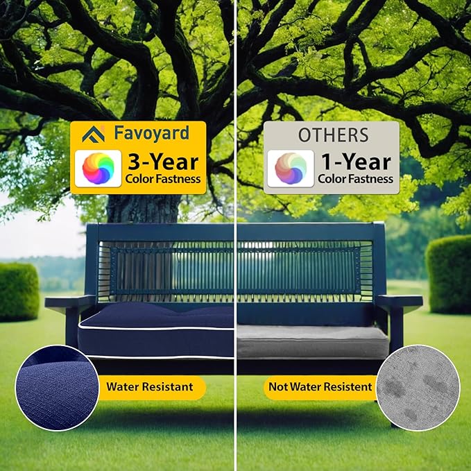Favoyard Indoor/Outdoor Bench Cushion 36 x 14 Inch Waterproof & 3-Year Fade-Resistant Patio Furniture Cushions for Garden Porch Swing Chair Tufted Pad for Sofa Couch Seat with Ties, Blue