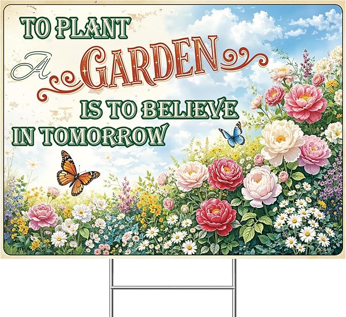 Funny Garden Sign with H Stake 24"x18" Vintage Big Sign for Yard, Backyard, Patio & Porch Decor Corrugated Plastic Gardening Gifts for Women " TO PLANT A GARDEN"