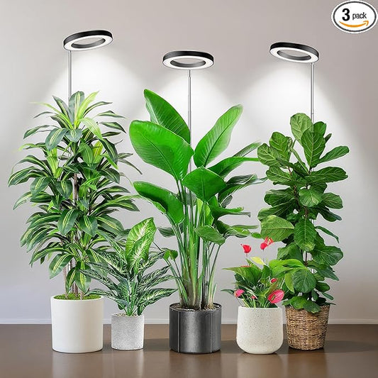 Black Grow Light, Full Spectrum LED Plant Lighs for Indoor Growing with 6/12/16H Timer, 3 Color Modes, 5 Brightness, 10"-60" Height Adjustable Grow Lamp for Tall Indoor Plants (3 Pack)