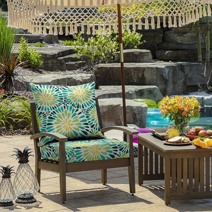 All Smiles Outdoor Chair Cushions for Patio Furniture Set of 24X24 Inch Deep Seat Waterproof Resistant Replacement Cushions with Removable Cover for Seat Yard Garden Deck，Sunflower