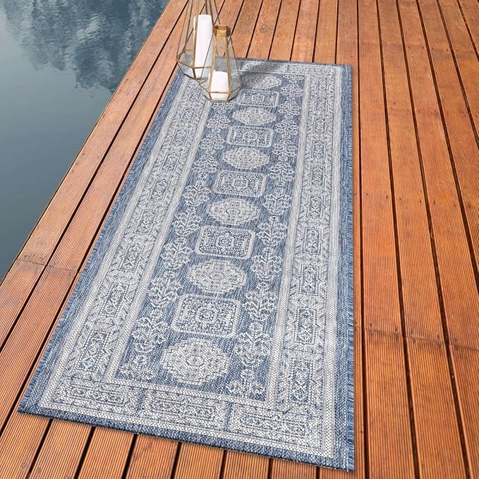 Keen Home Design Terrace Outdoor Runner Rug - 26"x119" Washable Indoor/Outdoor Rug for Patio, Kitchen, Balcony, Beach, Garden, Deck and Porch, Size: 2'2" x 9'11", Trend Navy