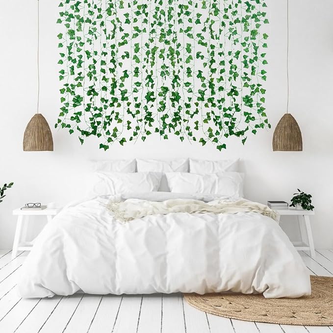 Fake Vines for Room Decor(24Pack168Ft) Aesthetic Artificial Plant Ivy Leaves Hanging Greenery Garlands for Home Bedroom Wall Wedding Christmas Party Office patio Indoor, Outdoor Garden Décor
