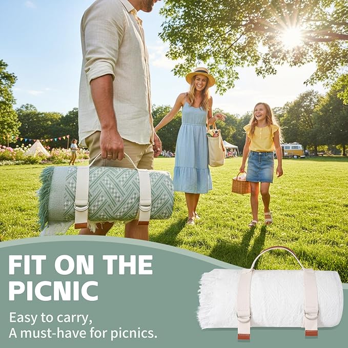 2 in 1 Extra Large Outdoor Picnic Mat Woven Summer Throw Blanket Boho Giant Beach Travel Essential Yoga Accessories Park Patio Lawn Garden Grass Ground Play Music Festival Concert Must Have