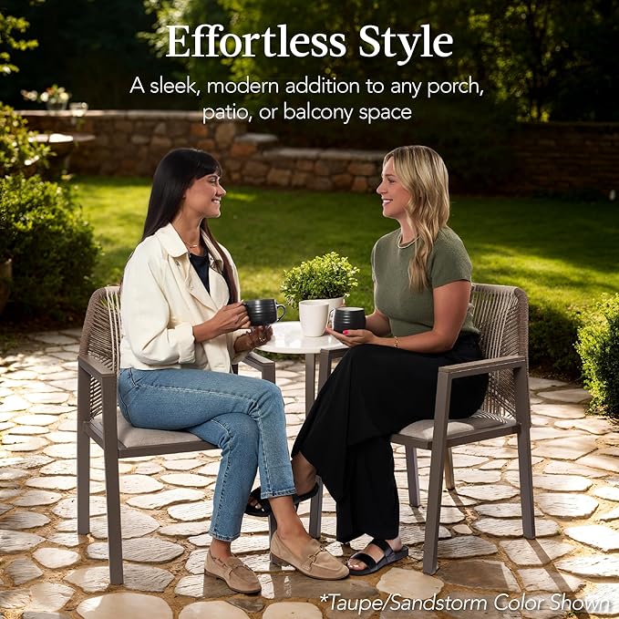Best Choice Products Outdoor Dining Arm Chair Set of 2, Aluminum Frame with Armrest, All-Weather Woven Rope Chair Design - Gray/Meteor