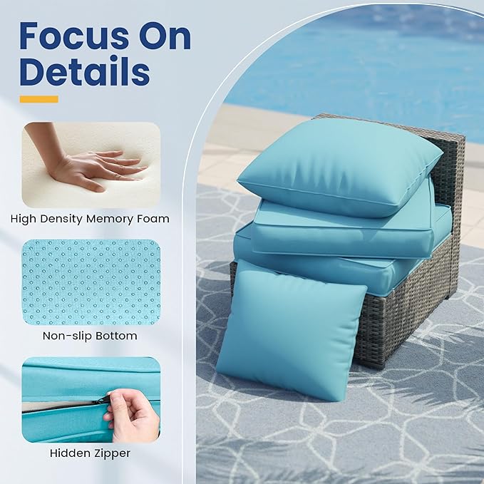 UDPATIO Outdoor Cushions for Patio Furniture, 4'' Replacement Cushions for Outdoor Furniture, Set of 8 Water-Resistant Outdoor Sectional Cushions for Sofa Couch Chair (Sky Blue)