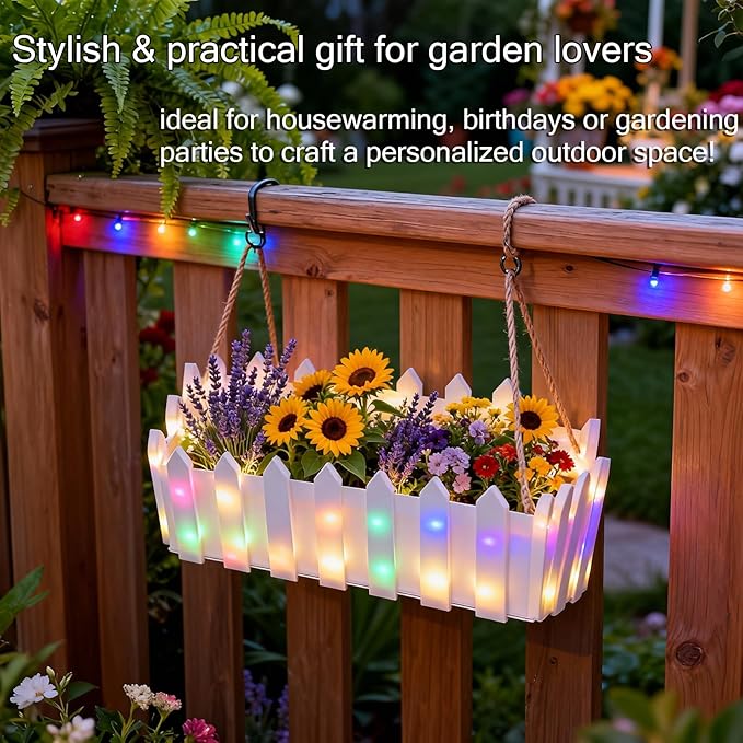 Solar Planter Lights Outdoor, 12-inch Rectangular LED Flower Pot with 8 Modes & Auto On/Off, IP65 Waterproof for Garden, Patio, Balcony, Pathway Decor, Gift for Garden Lovers(Multicolor)