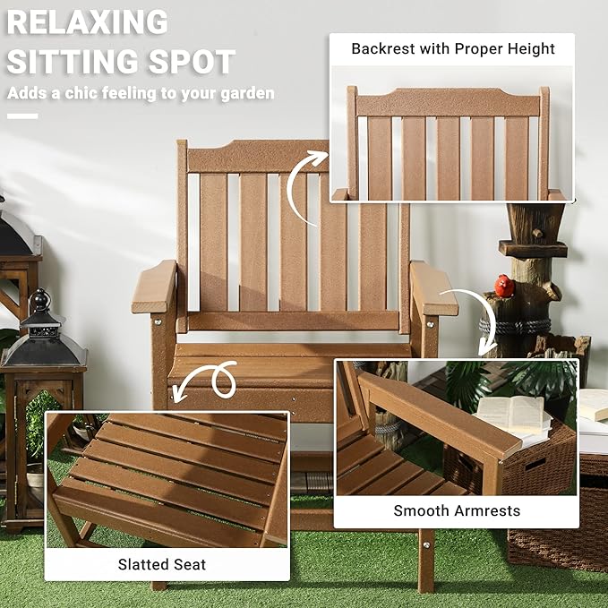 Outsunny All-Weather Patio Chair, HDPE Patio Dining Chair, Heavy Duty Wood-Like Outdoor Furniture for Garden, Backyard, Deck, Porch, Lawn, Brown