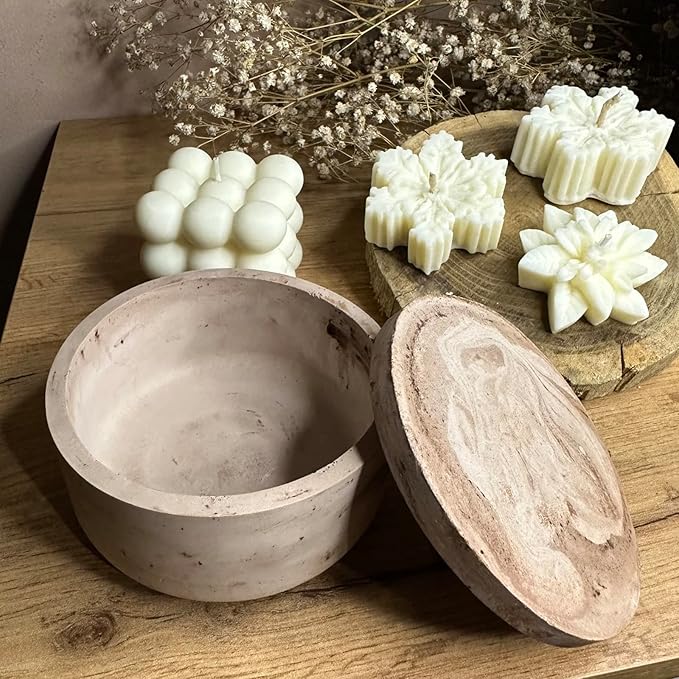 2 PCS Large Storage Box with Lids, Creative Silicone Candle Vessels Pot Molds, Concrete Round with Cover Bottle Making Moulds for Organizer
