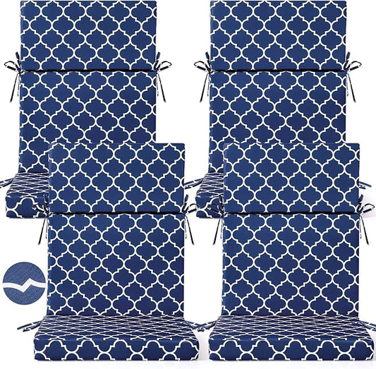 4 Pack Outdoor High Back Chair Cushion, 44 x 20 inches Patio Chair Cushions Waterproof Rocking Cushions Indoor Furniture Seat Pad, Weather Resistant (Moroccan,Blue)