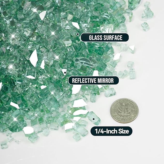 Skyflame 10-Pound Fire Glass for Fireplace Fire Pit and Landscaping, 1/4-Inch Light Green Reflective