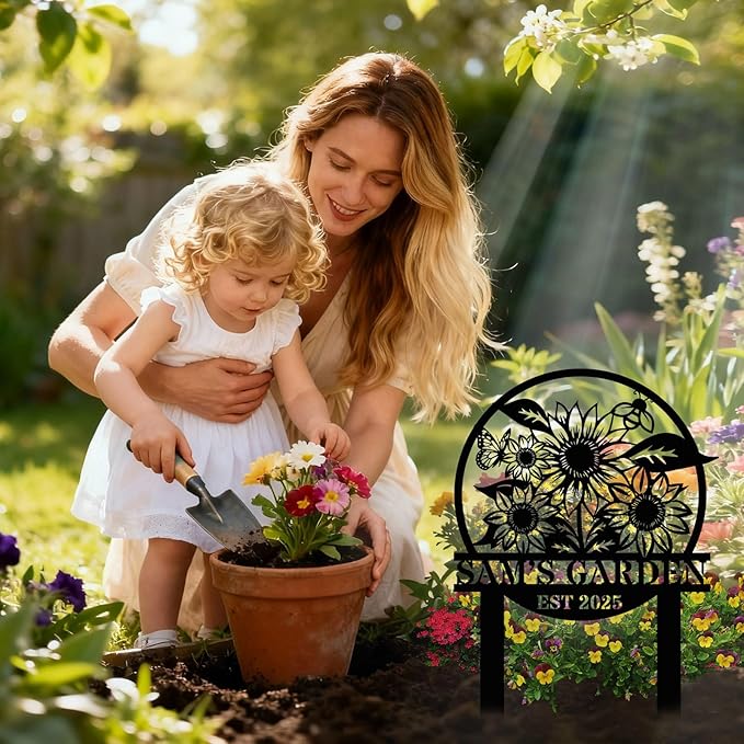 Personalized Metal Garden Sign, Custom Sunflower Decor with Stake, Metal Yard Art, Garden Name Sign,Outdoor Decor,Patio Decoration,Home Present,Gardeners & Planters Gift