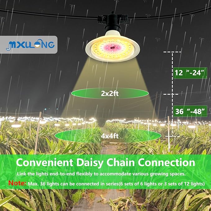 Outdoor LED Grow Lights, Waterproof String Grow Light, Full Spectrum Plant Growing Lights with 12Ft Adjustable Cord 3 Lights