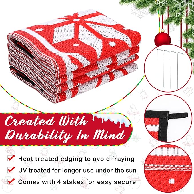5x8 ft Christmas Outdoor Rug Plastic Straw Rug Rv Outdoor Rug Camper Mats Patio Outdoor Mat Christmas Tree Mat Waterproof Outdoor Deck Rug for Outside Garden Lawn Landscape Balcony Porch