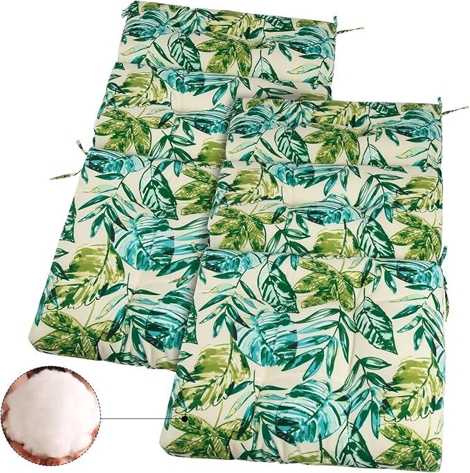 FUNHOME Outdoor High Back Chair Cushions Set of 2,Reversible Lawn Chair Cushion 44 x22 inch,Water Resistant Tufted Adirondack Chair Cushion,for Garden Rocking Chair,Patio Furniture(Palm Leaf)