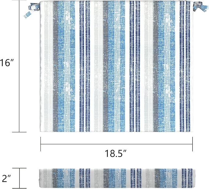 LVTXIII Outdoor Chair Cushions, Fade-Resistant Patio Furniture Cushions Outdoor Chair Pads with Ties for Dining Chairs and Garden Furniture Use, 18.5"x16"x2" 2 Pack, Stripe Layered Blue