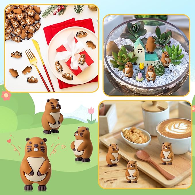 Mini Groundhog Figurines Groundhog Day Decor Tiny Marmot Figures Small Groundhogs Statue for Party Birthday Gifts Micro Landscape Garden Pots Desktop Decor Hide and Seek Easter Day(100 Pcs)