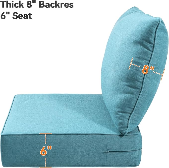 6" Thick Outdoor Cushions 24x24x6, 1-Set Deep Seat Patio Cushions with Removable Cover, Waterproof & Fade Resistant Replacement for Wicker Chair, Loveseat, Sofa - Teal