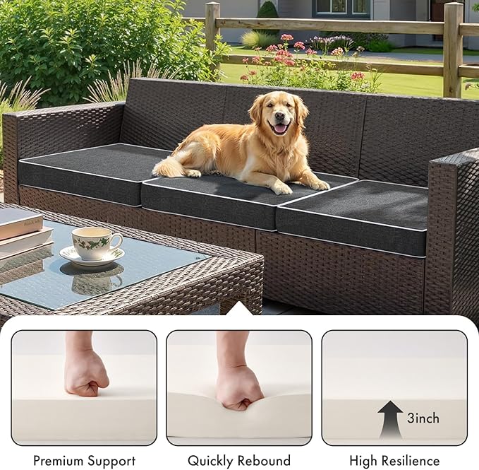 MIULEE Dark Grey Outdoor Chair Cushions Set of 4, 18.5x16x3 Inch Waterproof Patio Seat Cushions for Outdoor Furniture Couch Sofa, 3 Year Color Fastness High Density Foam with Adjustable Ties