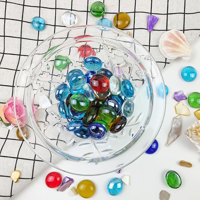 1LB Flat Glass Pebbles for Vase, 100 Pcs Glass Gem Stones for Aquarium, Decorative Glass Rocks for Vase Filler Fish Tank Planter Crafts Birdbath and Valentines Day Decor