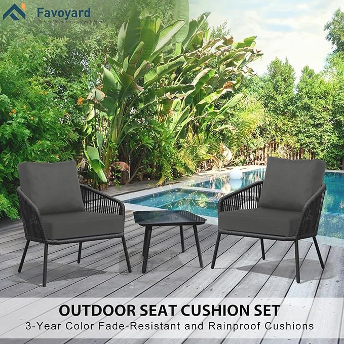 Favoyard Deep Seat Patio Cushions 19 × 19 inch Rainproof & Fadeness Furniture Cushion Set for Outdoor Chair Couch with Polyester-Linen Fabric & Removable Cover, Hidden Zipper and Adjustment Staps