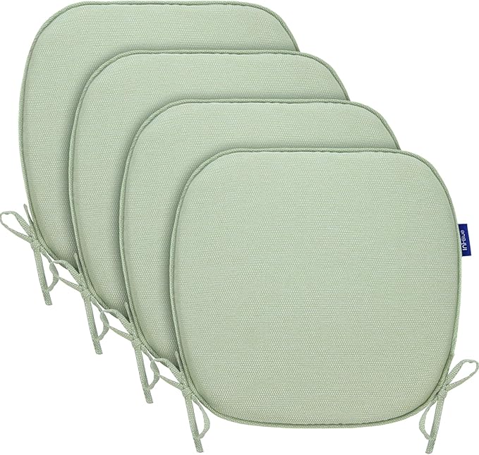 SleepMan Outdoor 17"x16" Chair Cushions with Ties Set of 4, Water Resistant All Weather U-Shape Seat Pads for Patio Garden Furniture Indoor Fade Resistant Patio Cushions (Light Green)