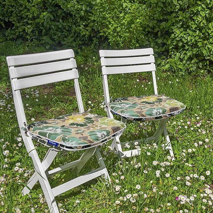 SleepMan Outdoor 17"x16" Chair Cushions with Ties Set of 6, Water Resistant All Weather U-Shape Seat Pads for Patio Garden Furniture Indoor Fade Resistant Patio Cushions (Cabbage)
