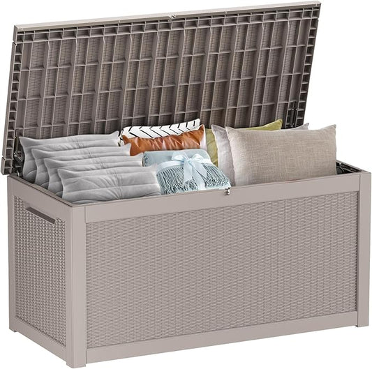 261 Gallon Outdoor Deck Box, Lockable Waterproof Outdoor Storage Boxes For Garden Tools,Indoor Cushions,Accessories Outside Storage Resin Weatherproof Container(Grey)