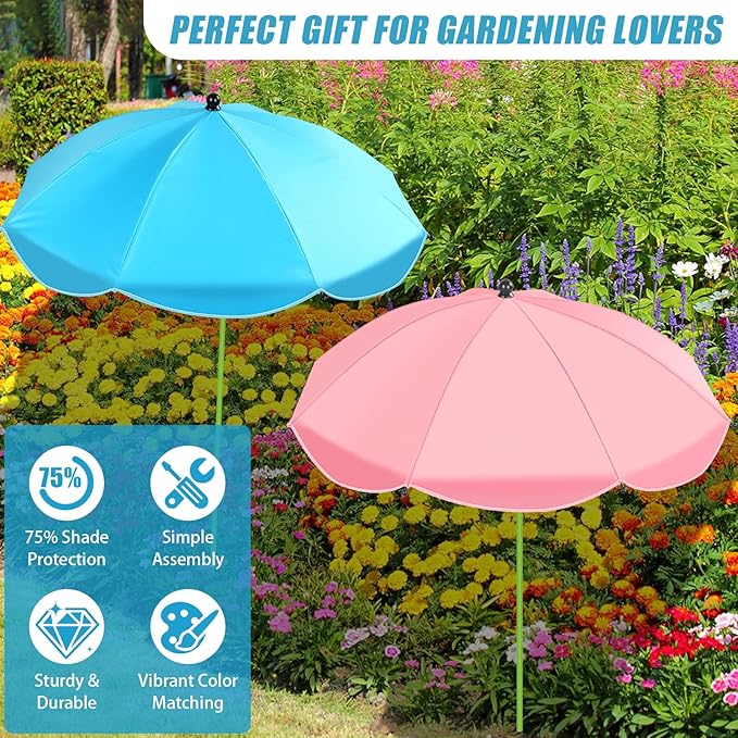 2 Pack Upgraded Plant Umbrellas for Outdoor Plants, 26" Larger Garden Plant Umbrella Shade with Adjustable Angle, 43.4" Higher Sun Shade for Plants, Potted Plant, Garden Beds (Pink & Blue)